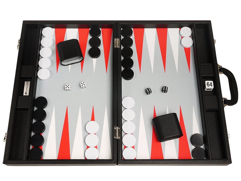 Silverman & Co. 19-inch Premium Backgammon Set - Large Size - Black Board, White and Scarlet Red Points - Image 1